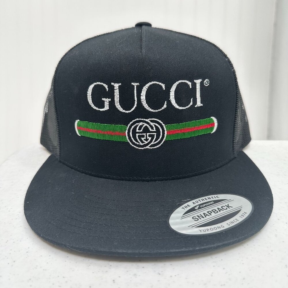 YP Classics GUCCI Hat Embroidered Black Trucker Hat Unisex Snapback Flat Bill